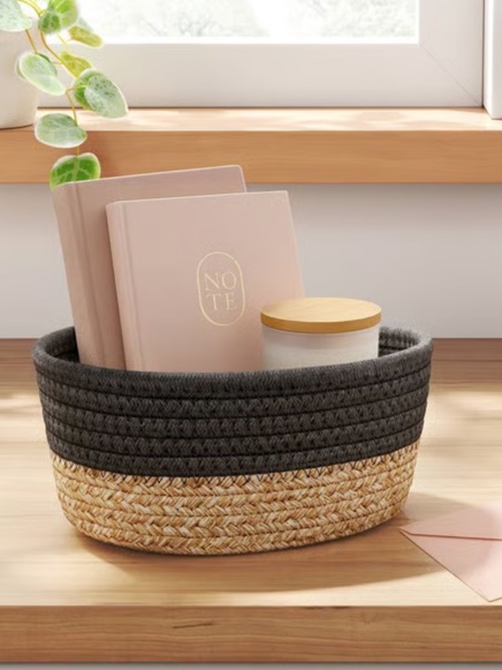 NEW 2 Brightroom Gray/Natural Coiled Rope Gift Baskets